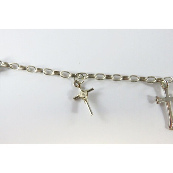 Christian Cross Cable Chain Charm Bracelet in Sterling Silver 7" Spring Ring - Picture 3 of 10